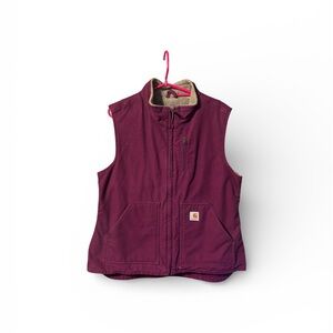 Carhartt Women’s Large Sherpa-Lined Mock Neck Duck Canvas Vest Mauve VTG